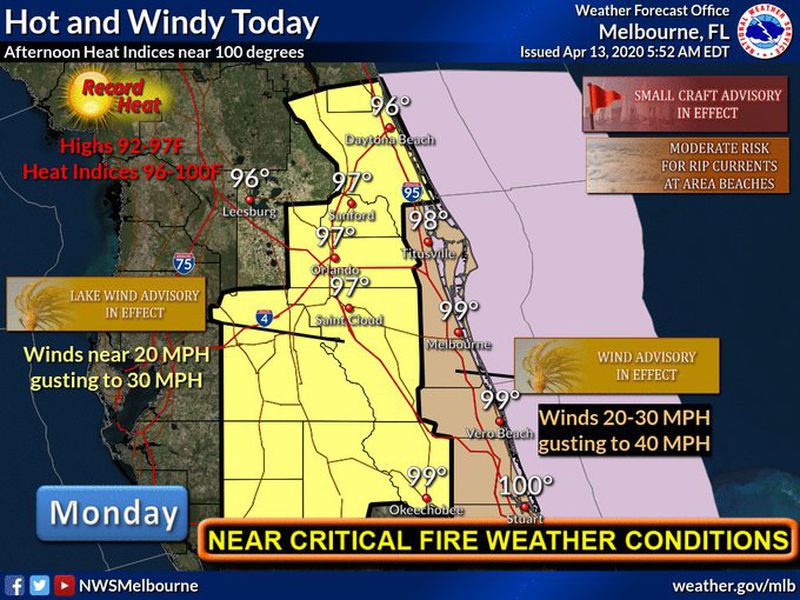 Near record heat, wind advisories in effect throughout Central Florida