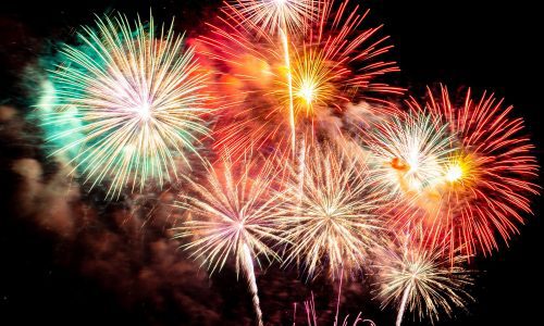 Beautiful colorful firework display at night for celebrate in festival anniversary